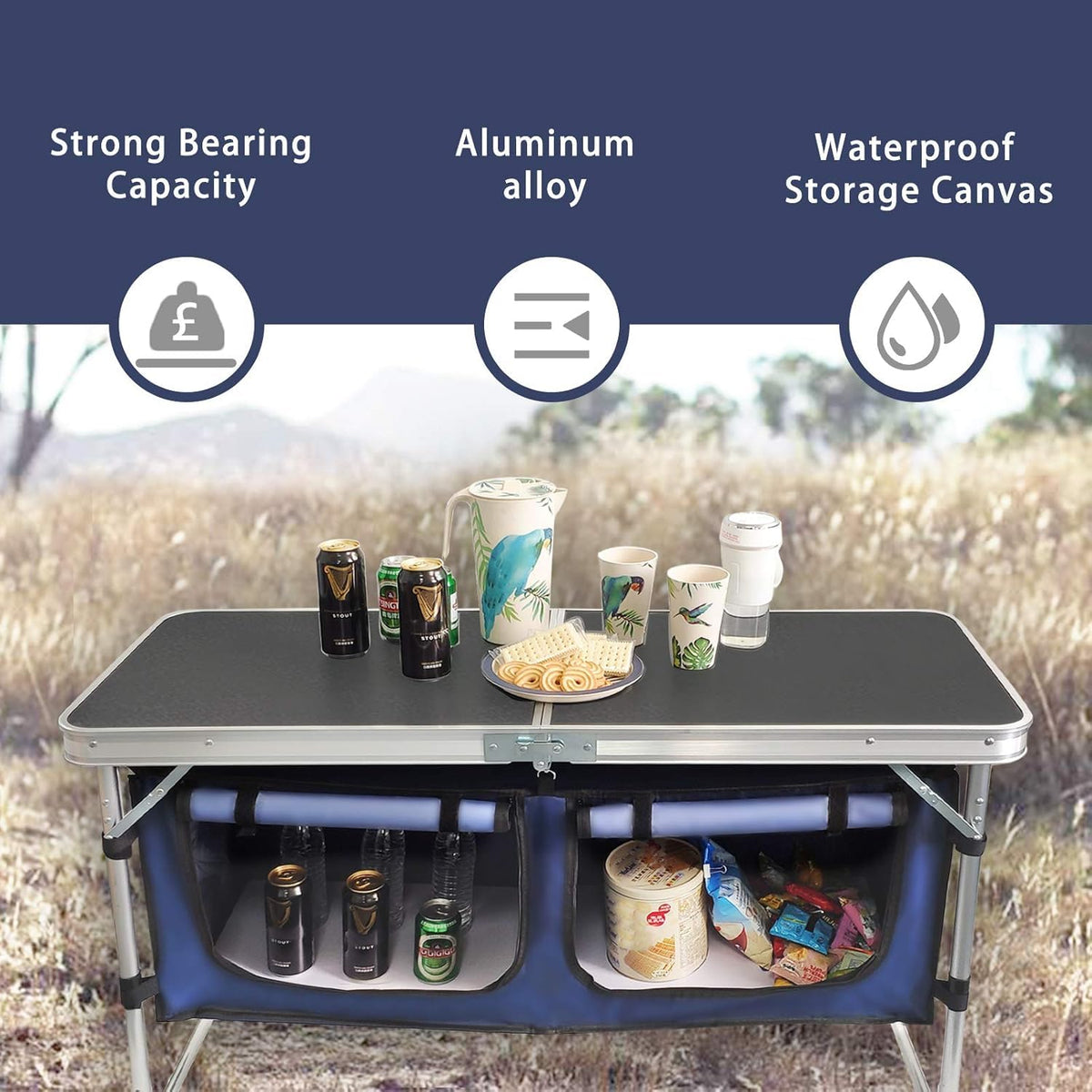 Folding Aluminum Camping Table with Storage Compartment H319