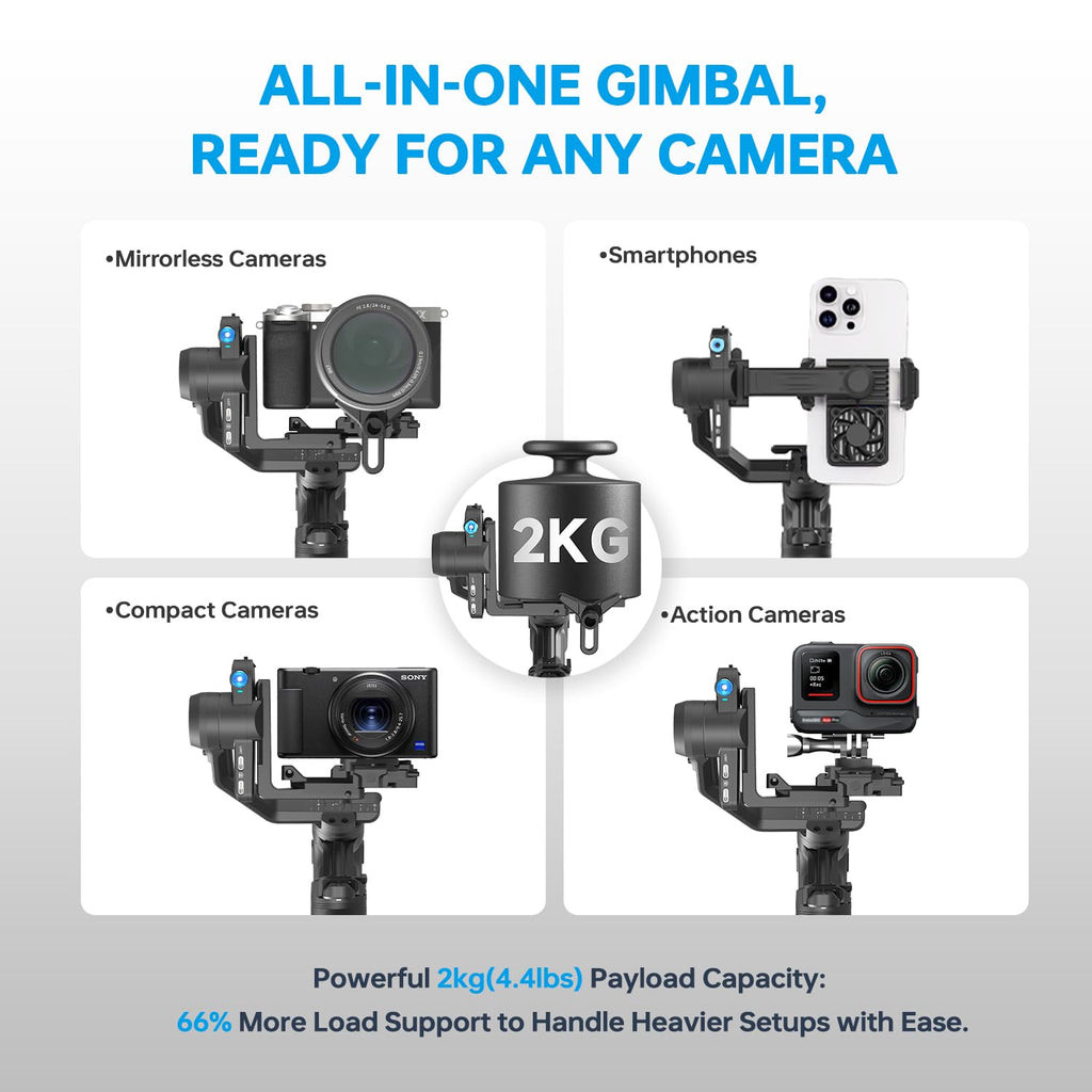 Camera Gimbal with AI Tracker, Detachable Remote Handle, Payload 4.4lbs, Bluetooth Control A930