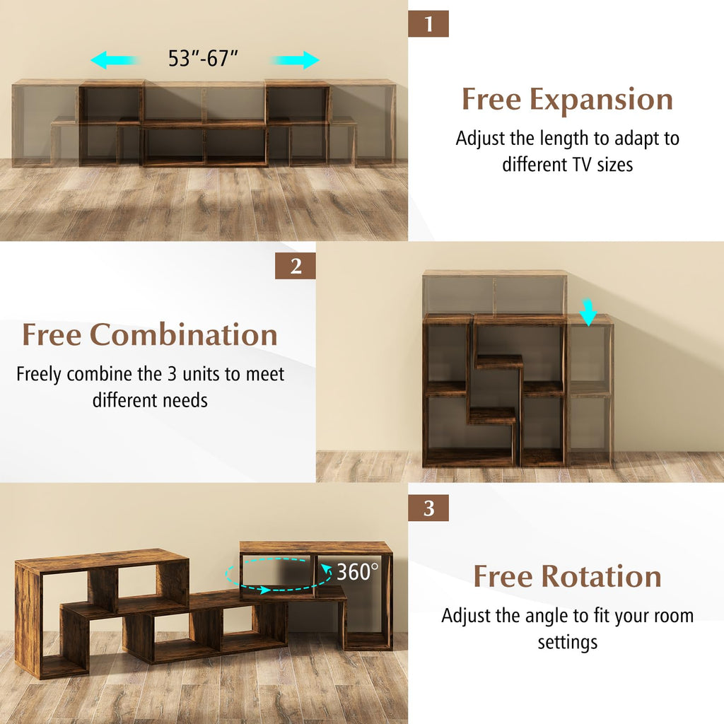 Brown 3-Piece TV Stand with Storage Cubes I42088