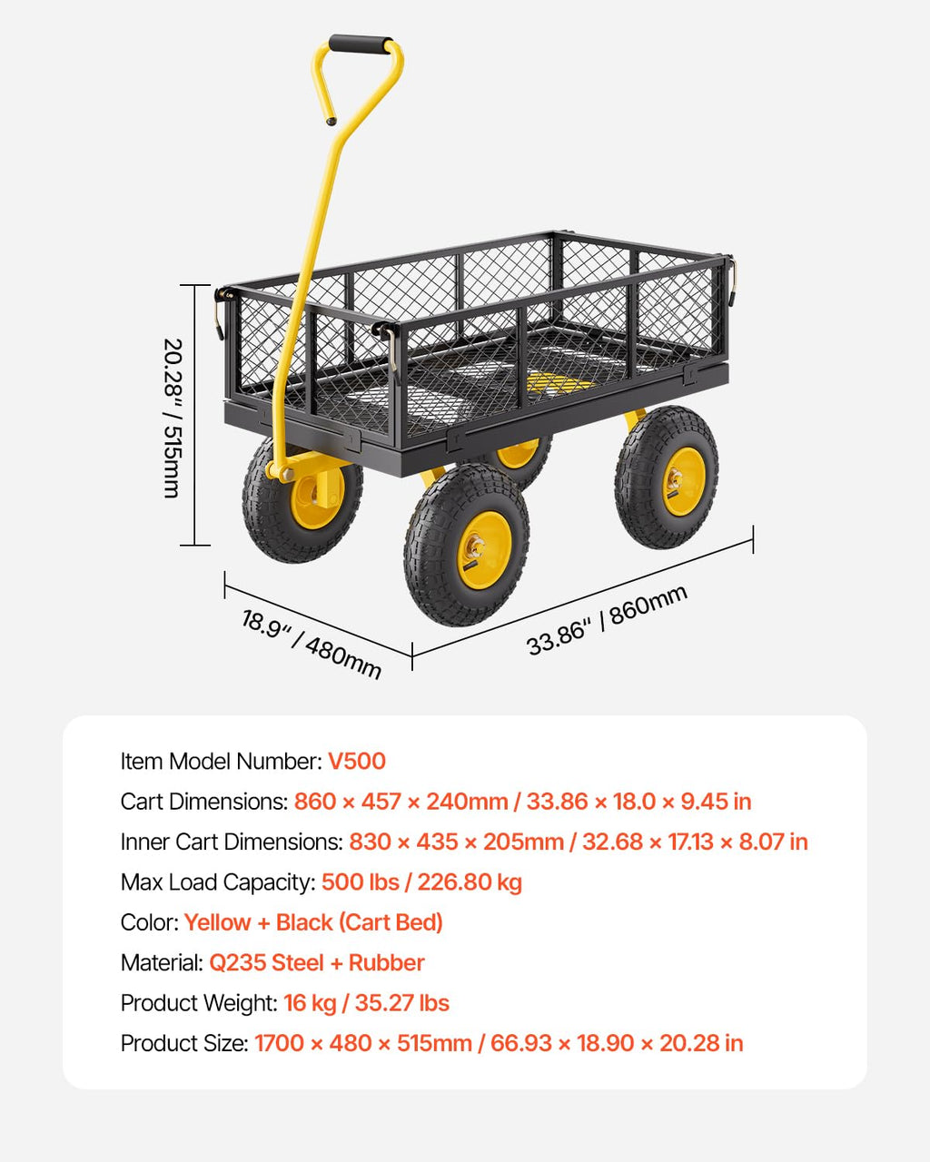 500lbs Steel Garden Cart J912306
