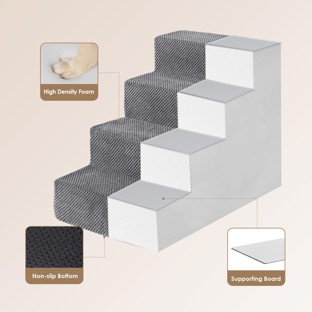 4-Step Grey Dog Stairs A6320