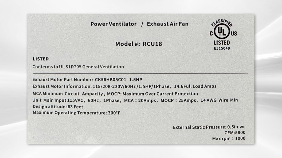 Commercial 1.5 HP Restaurant Exhaust Fan S514019