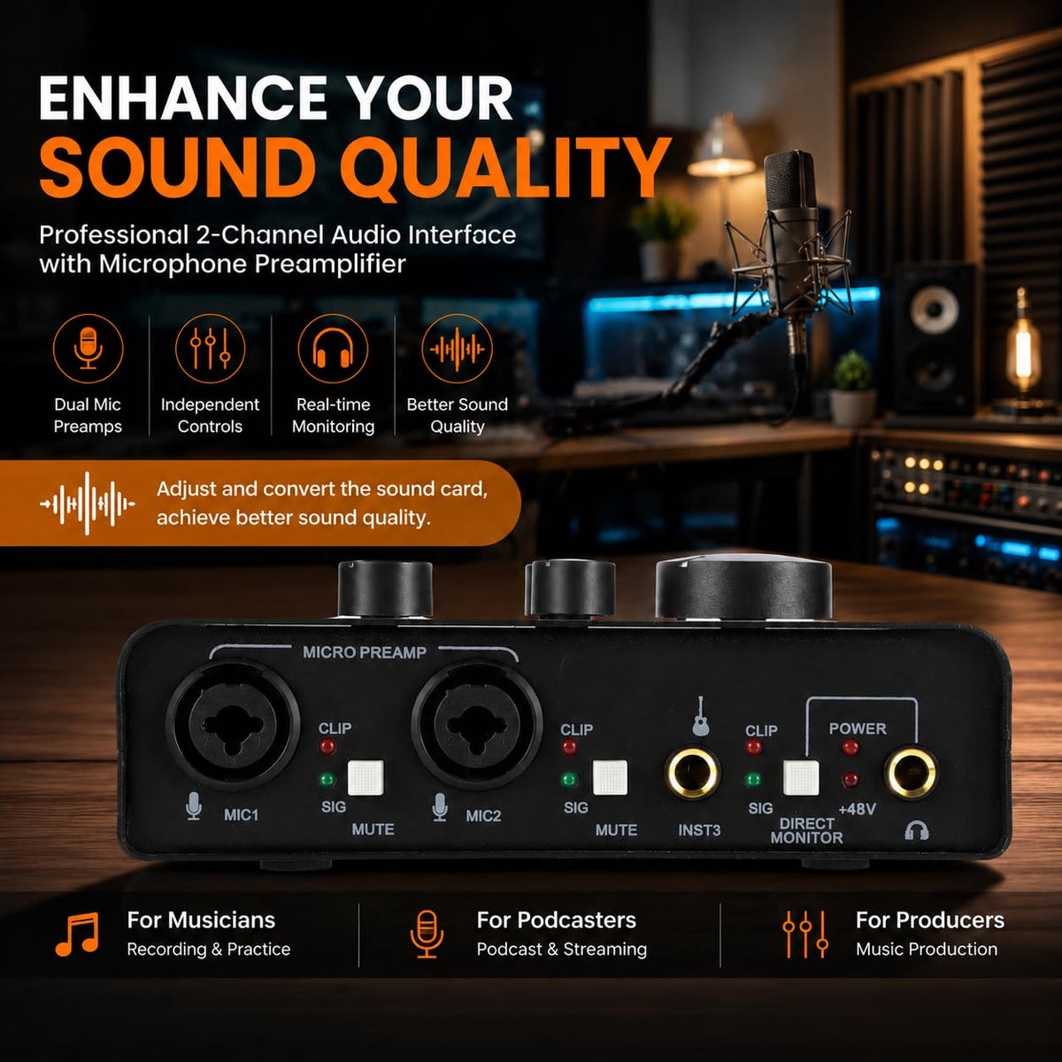 USB C Audio Interface with 48V Phantom Power T8583