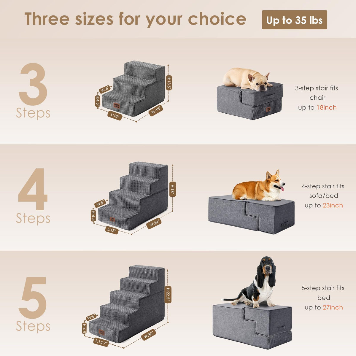 4-Step Grey Dog Stairs A6320