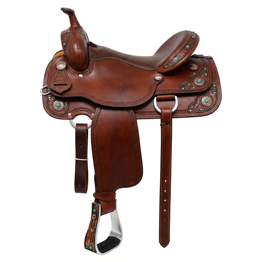 Aluminum Antique Copper Engraved Western Saddle Stirrups D438759
