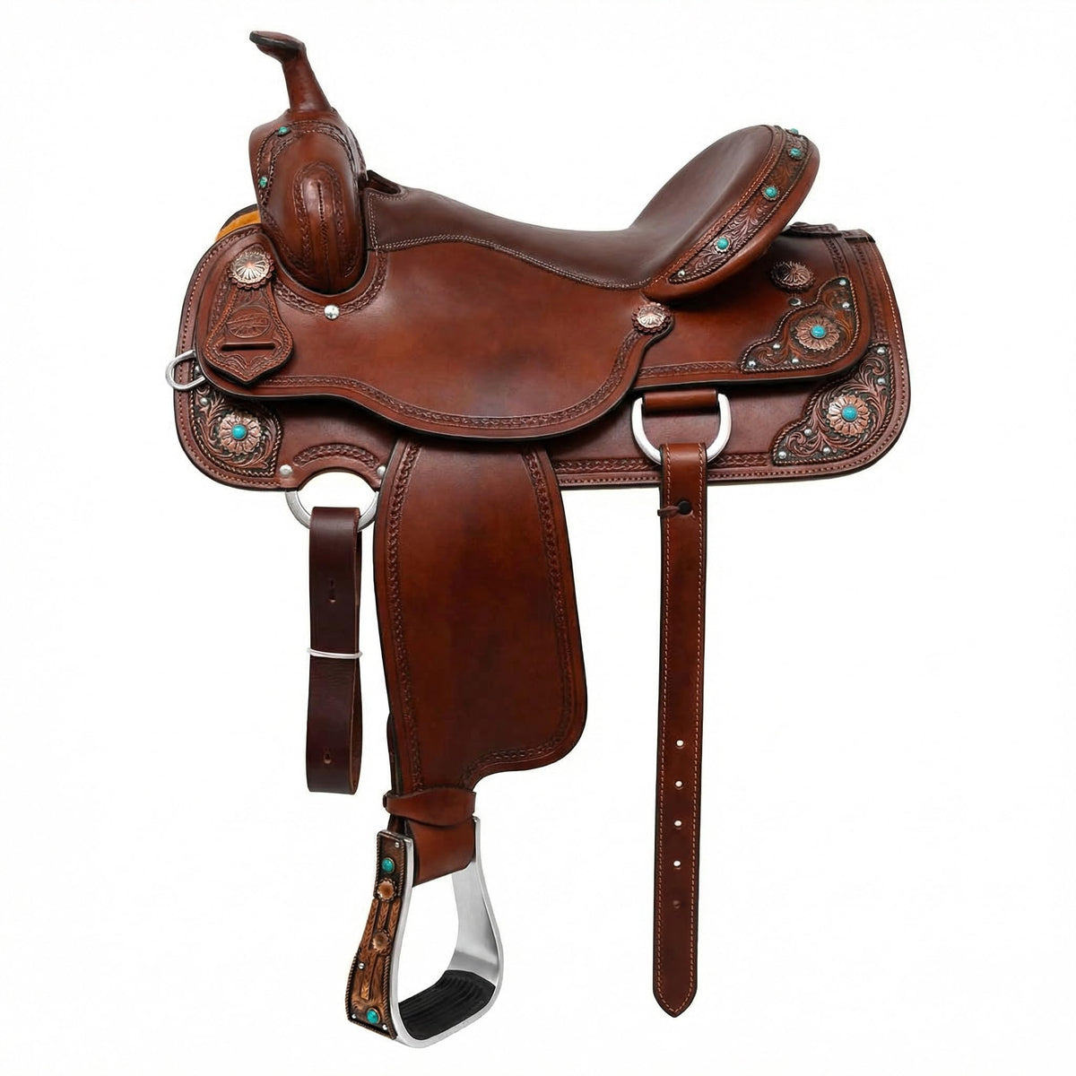Aluminum Antique Copper Engraved Western Saddle Stirrups D438759