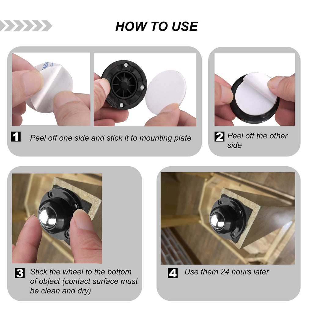 1 Inch Self Adhesive Caster Wheels, 8 Pack R8558