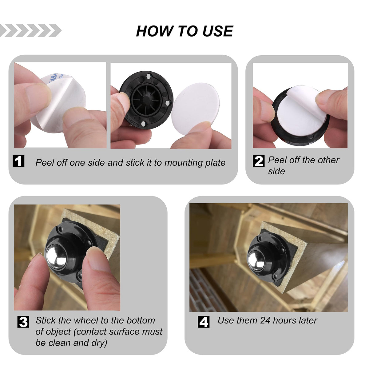 1 Inch Self Adhesive Caster Wheels, 8 Pack R8558