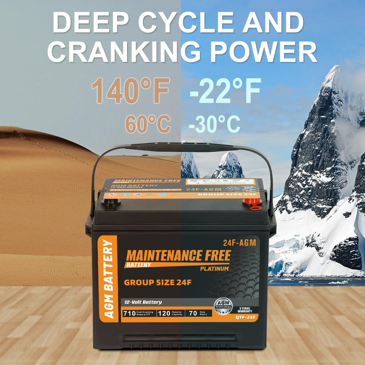 Group Size 24F AGM Automotive Battery 12V 70Ah 710 CCA K23364