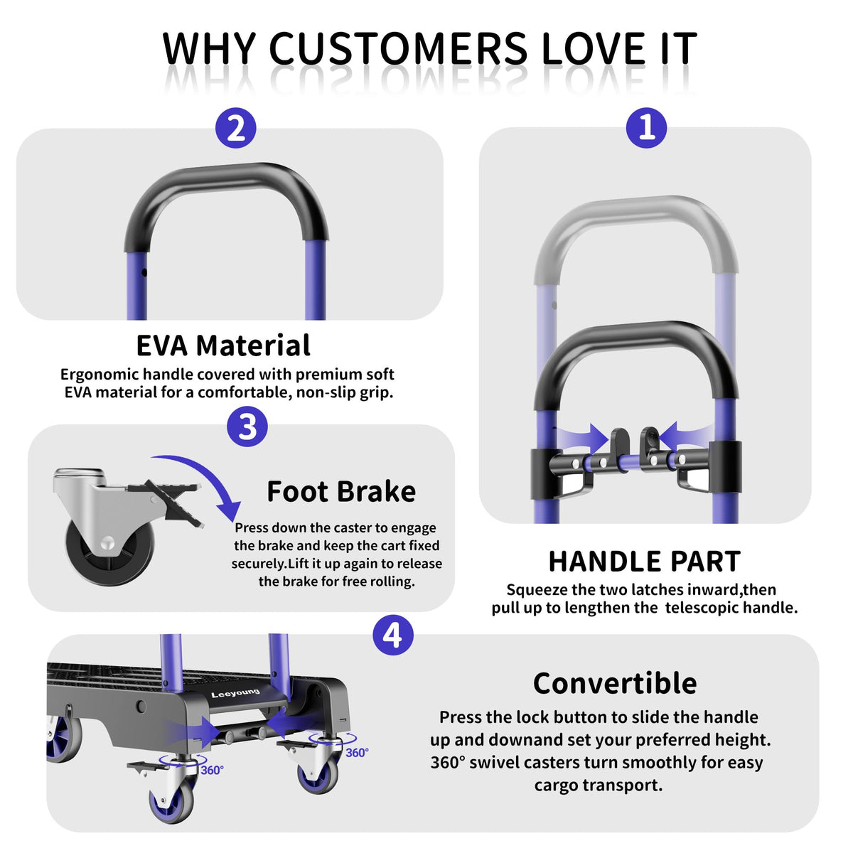 3-in-1 Folding Hand Truck 330lbs Portable Dolly Cart with Adjustable Handle N6935