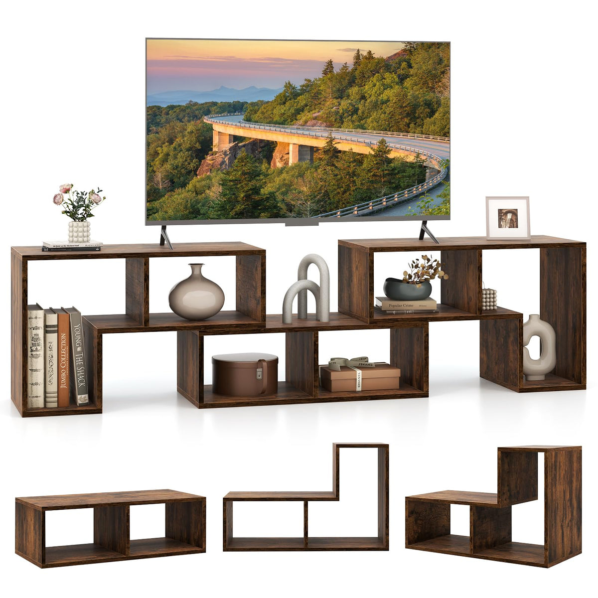 Brown 3-Piece TV Stand with Storage Cubes I42088