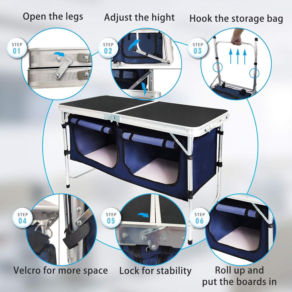 Folding Aluminum Camping Table with Storage Compartment H319