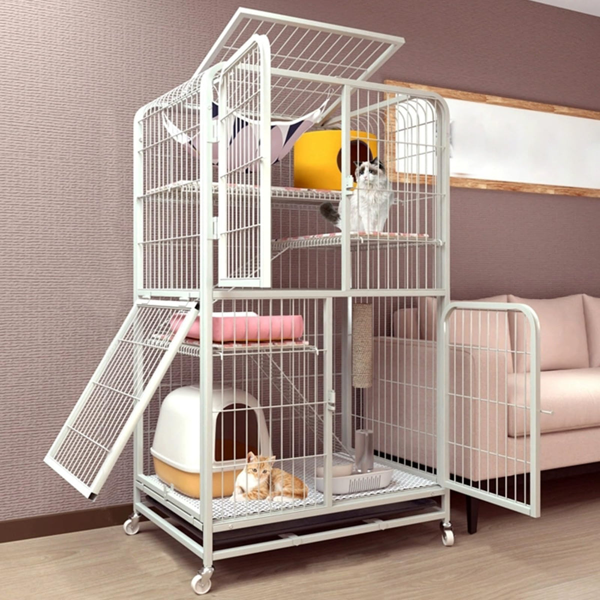 4-Tier Detachable Metal Wire Cat Cage with Hammock K486