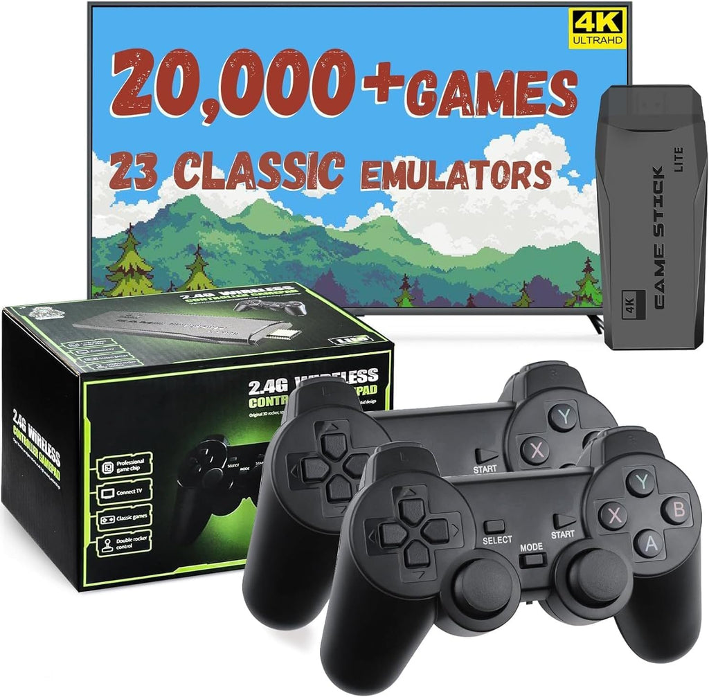 Retro Gaming Console with Dual Wireless Controllers 4K HDMI Output 64GB Y8343