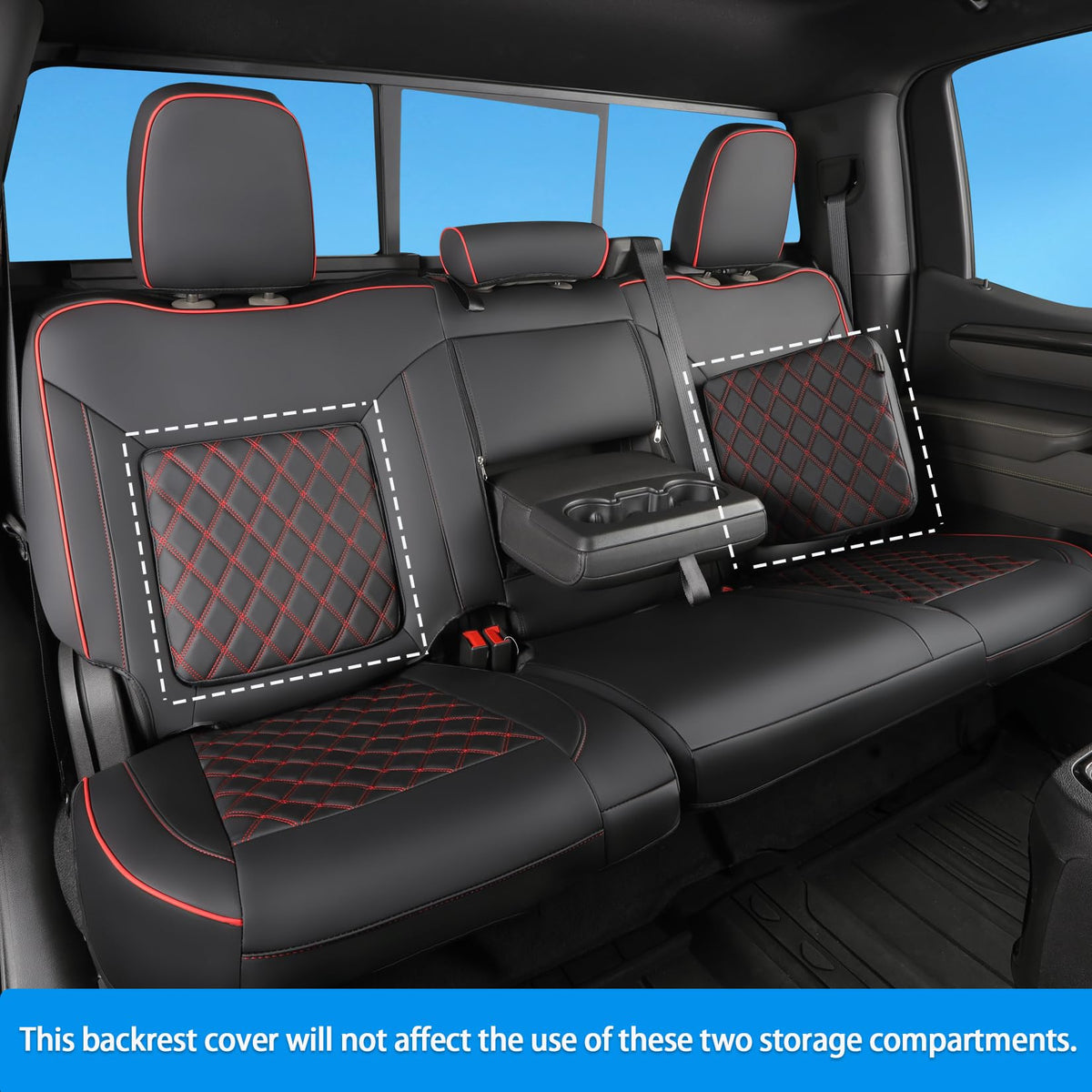 Faux Leather Seat Covers Full Set Black with Red Trim N5270