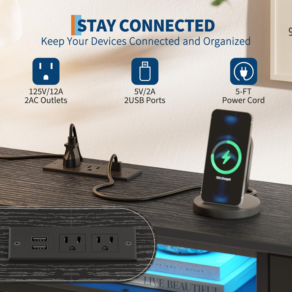Black 13 Drawer Dresser TV Stand with LED Lights & Charging Station M250539
