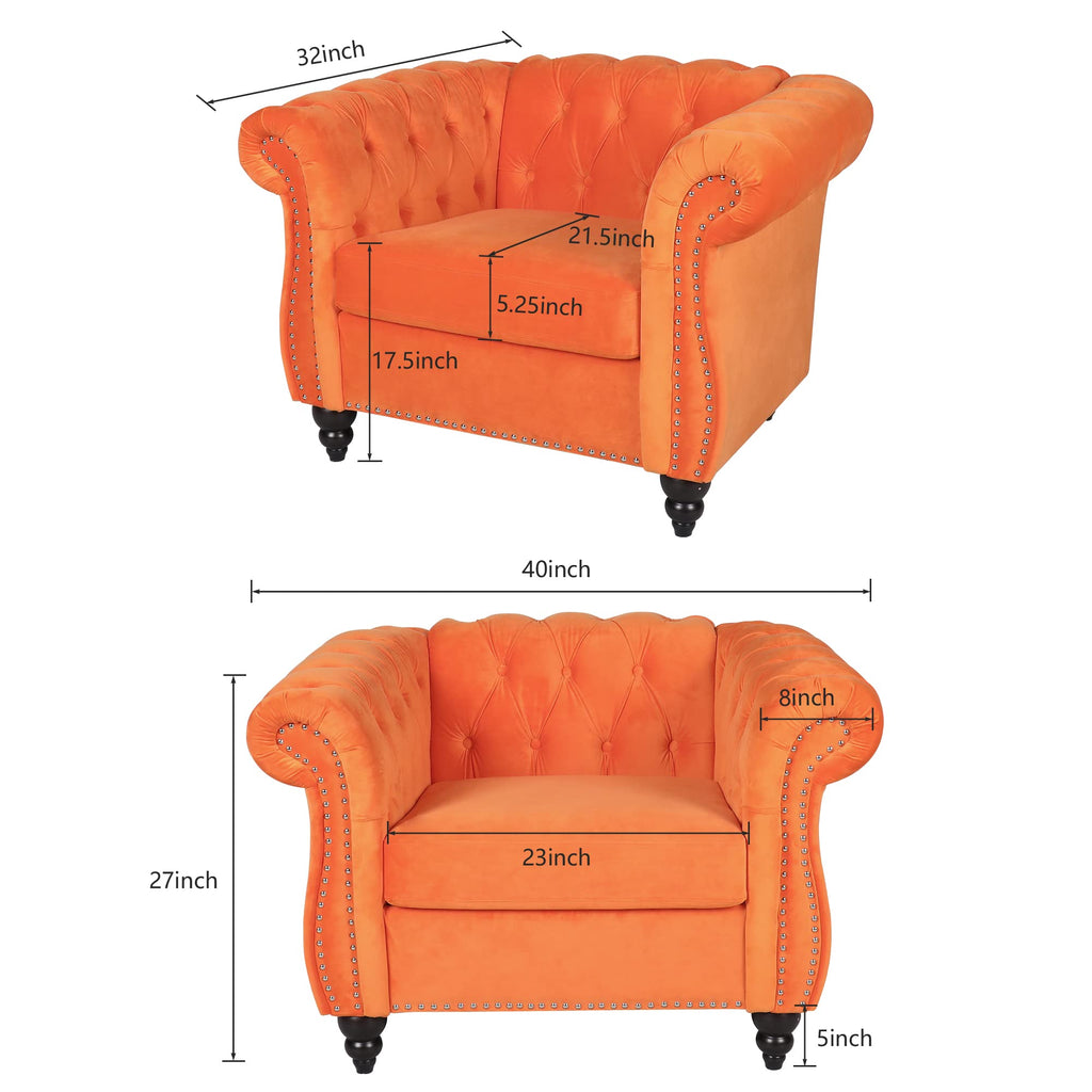 Orange Velvet Chesterfield Sofa Loveseat and Chair F872