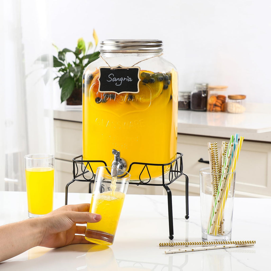 2 Gallon Glass Beverage Dispenser with Stand and Lid K2058