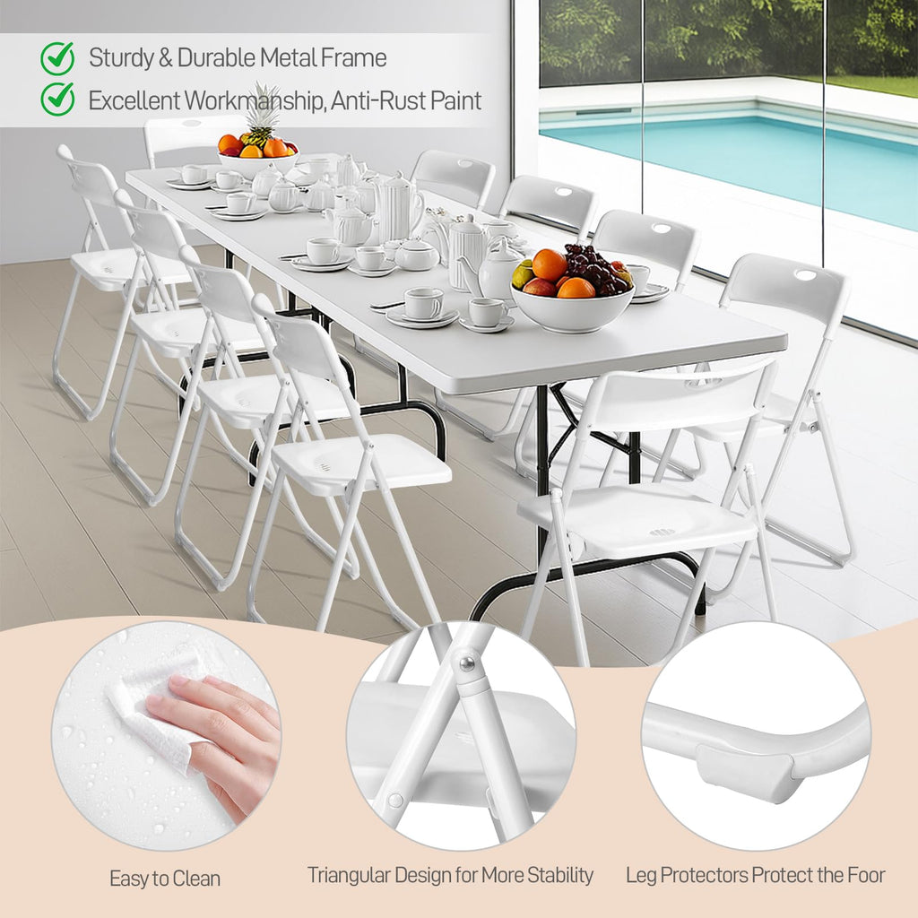 Folding Chairs Set of 10 White Plastic V7227