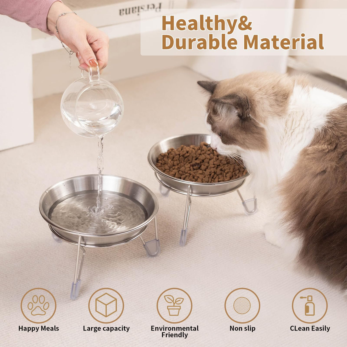 6.7" Elevated Stainless Steel Cat Bowls with Anti-Slip Stand N988