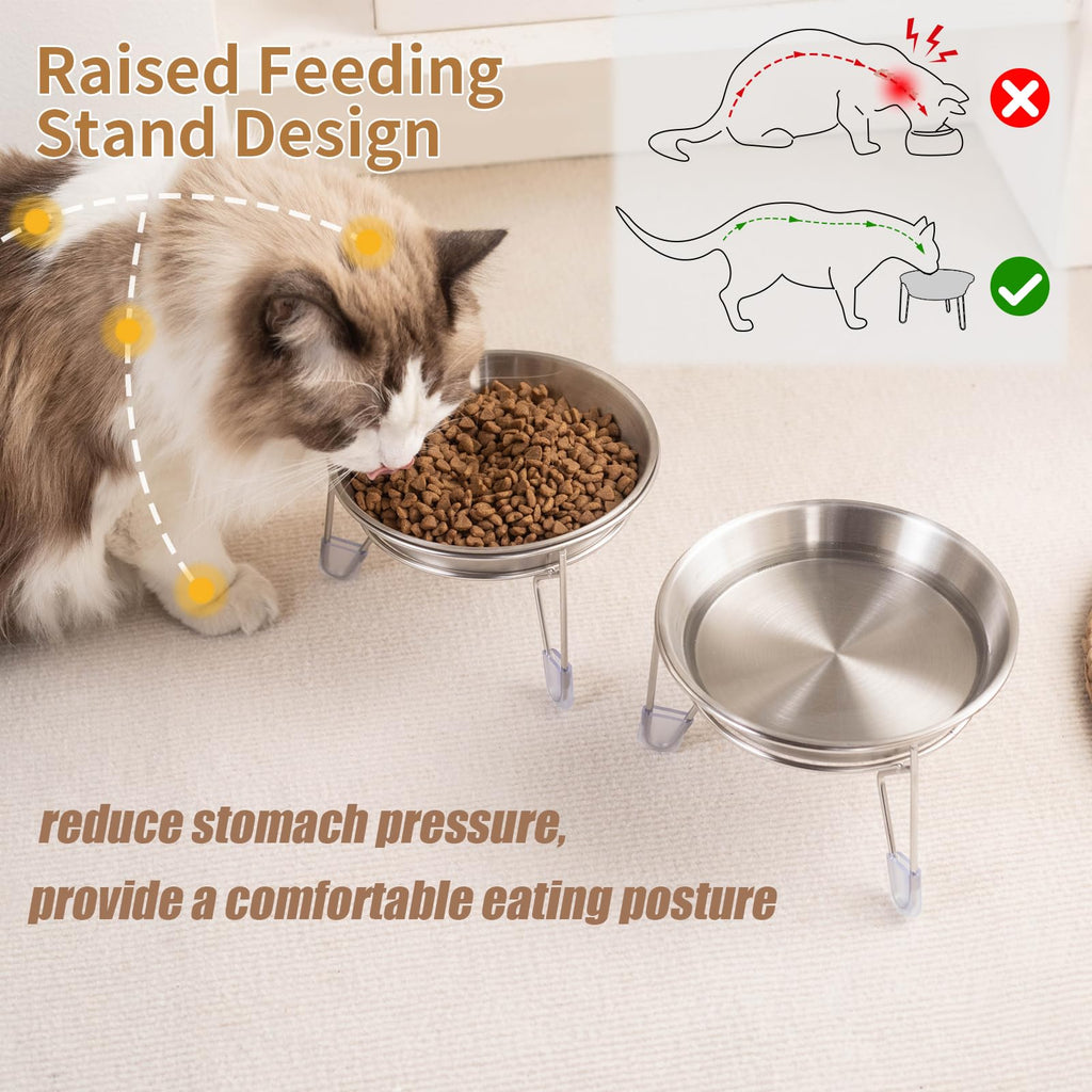 6.7" Elevated Stainless Steel Cat Bowls with Anti-Slip Stand N988