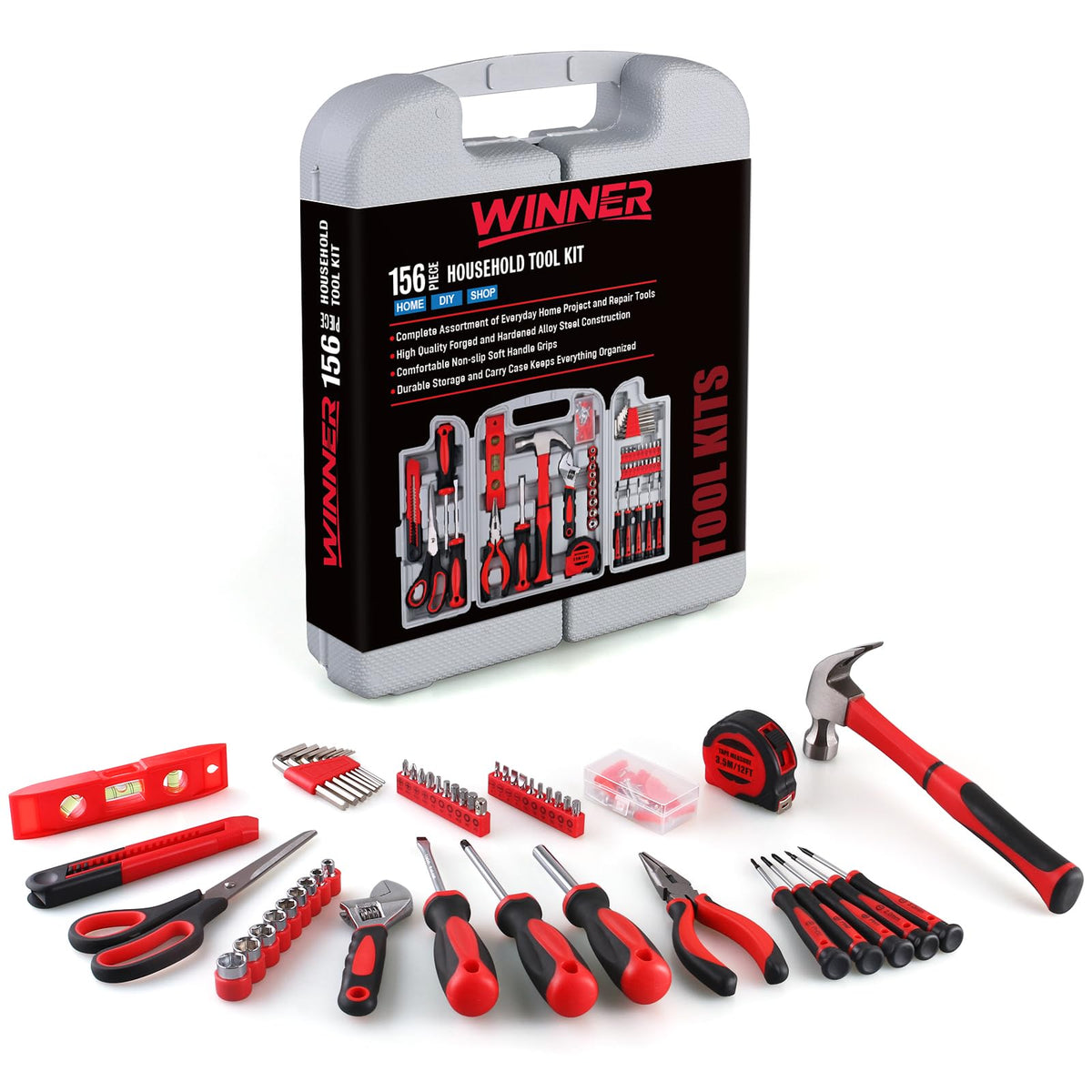 156-Piece All-Purpose Home Tool Kit in Foldable Toolbox L11759