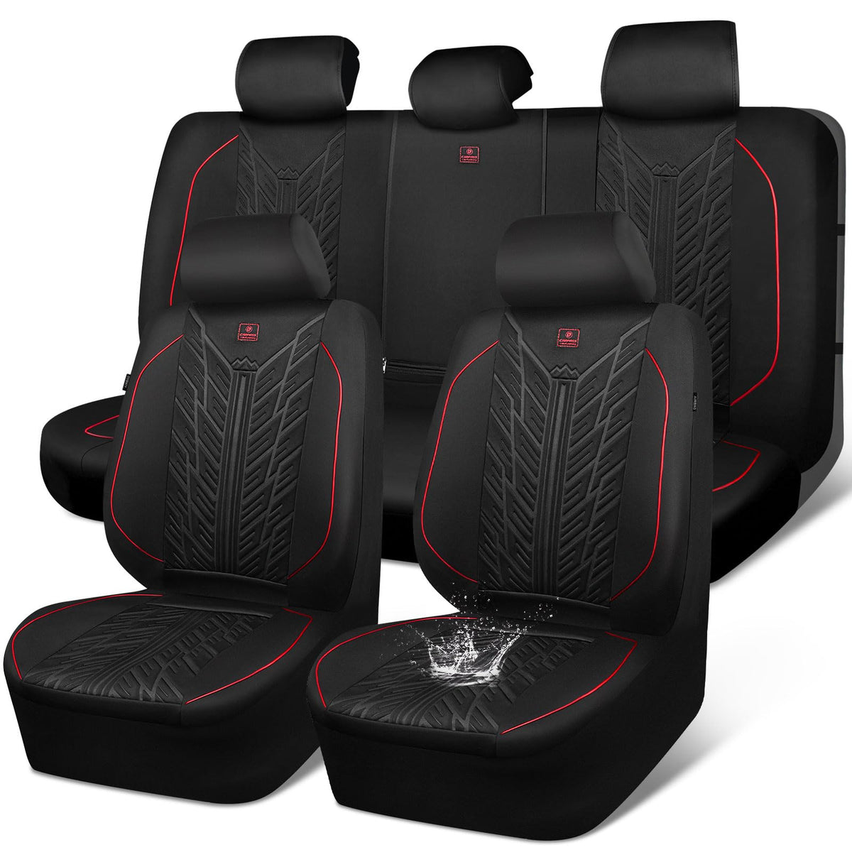 Waterproof Neoprene Car Seat Covers Full Set 5 Seats Black Red H888