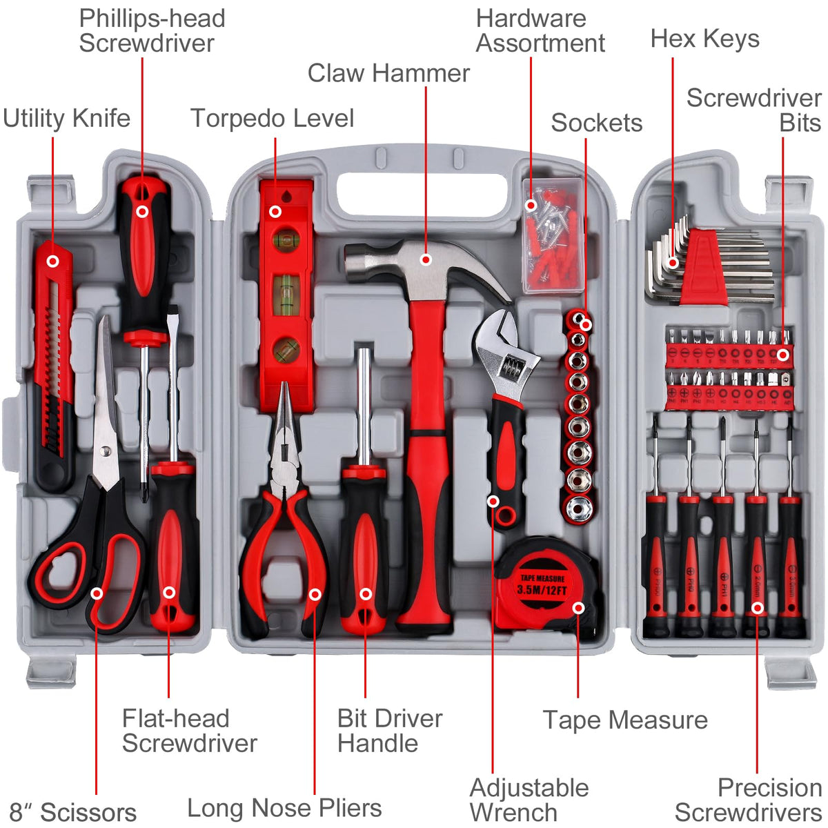 156-Piece All-Purpose Home Tool Kit in Foldable Toolbox L11759