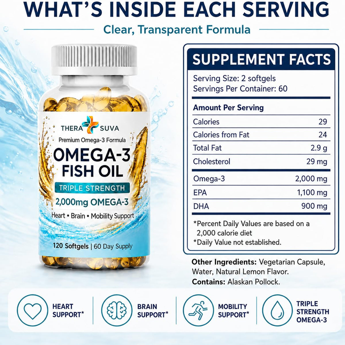 Wild Alaskan Fish Oil 2000mg Omega-3 120 Veggie Softgels D488524