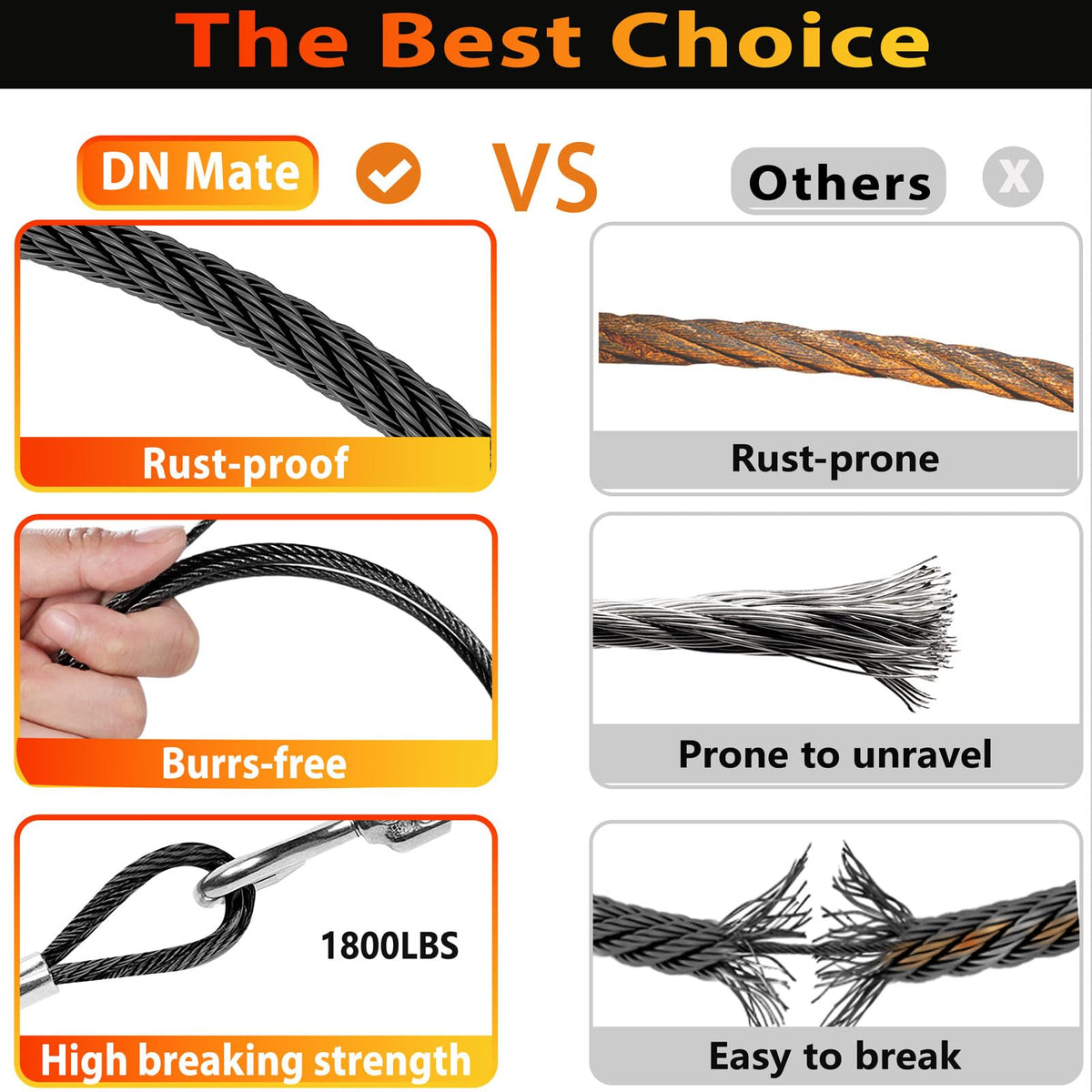 Black Stainless Steel Cable for Railing 220FT 1/8" T316 Wire Rope L8604