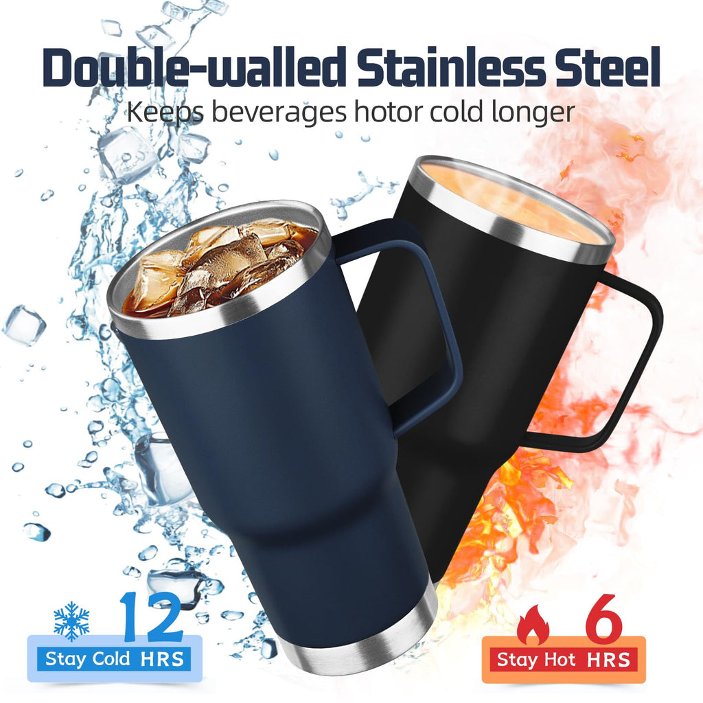 20 oz Stainless Steel Insulated Tumbler with Handle Lid and Straw G6210