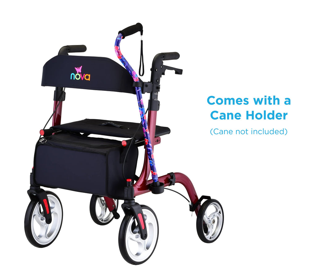Red Compact Foldable Rollator Walker with Cane Holder Y931