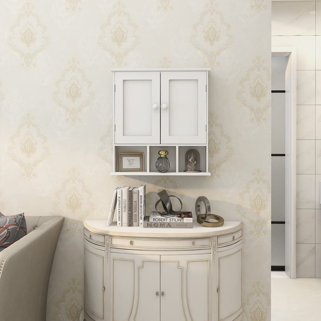 White Bathroom Wall Cabinet with 2 Door Adjustable Shelves W673744