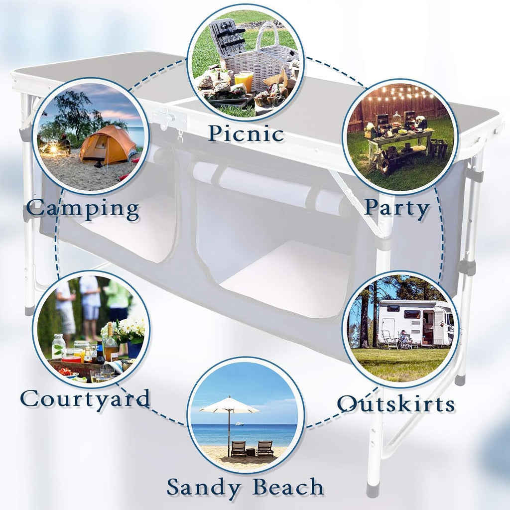 Folding Aluminum Camping Table with Storage Compartment H319