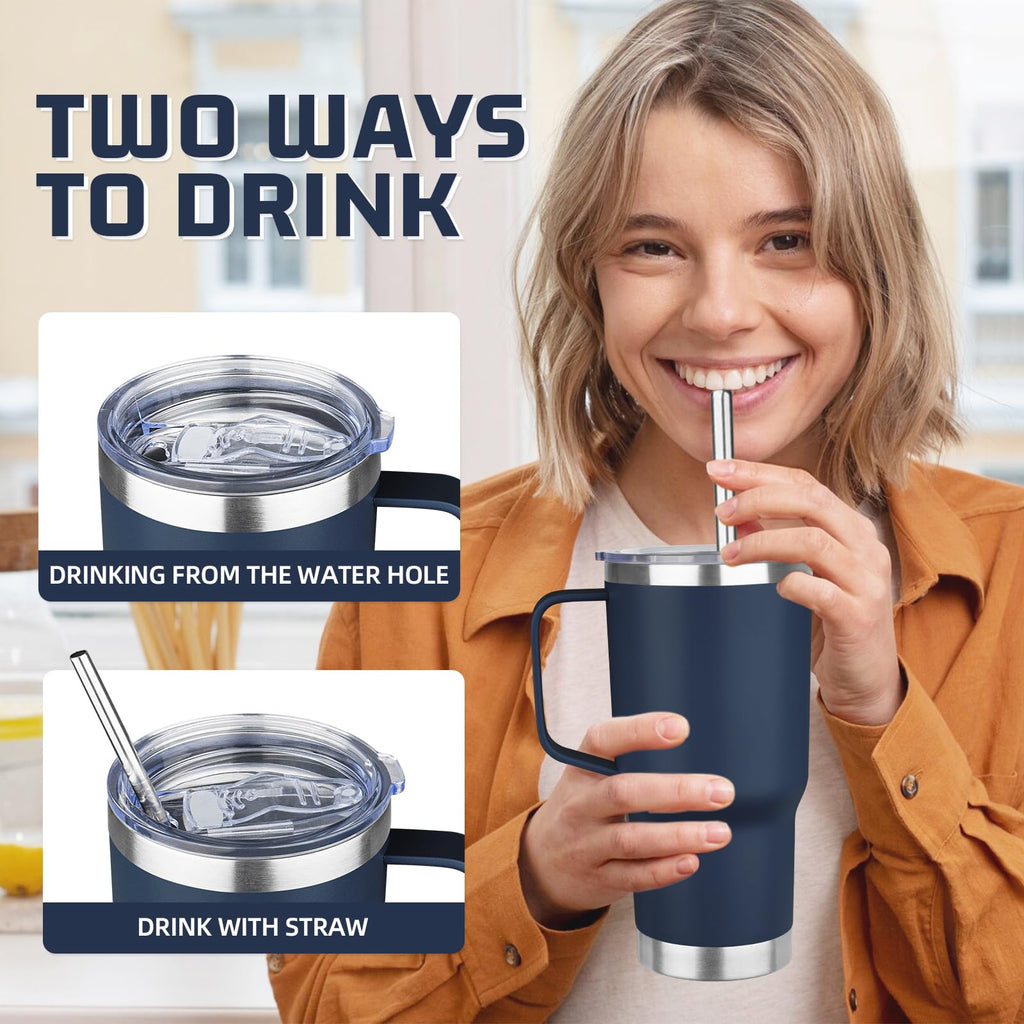 20 oz Stainless Steel Insulated Tumbler with Handle Lid and Straw G6210