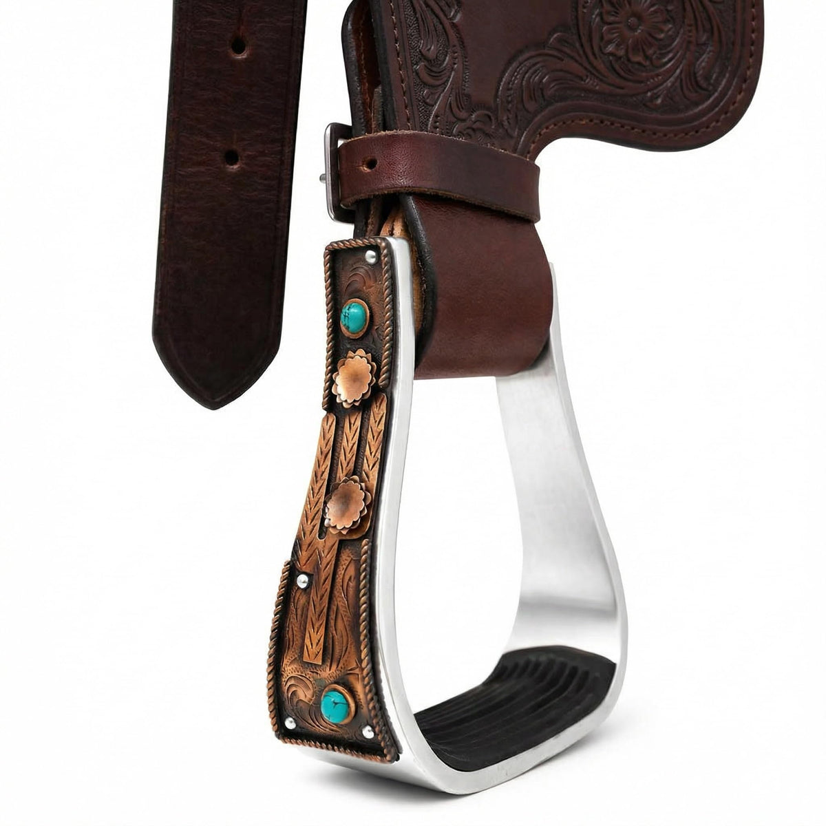Aluminum Antique Copper Engraved Western Saddle Stirrups D438759