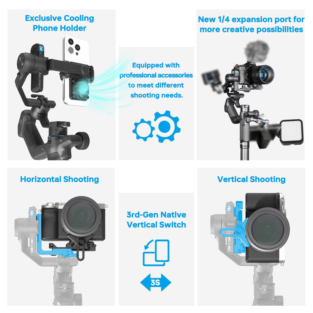 Camera Gimbal with AI Tracker, Detachable Remote Handle, Payload 4.4lbs, Bluetooth Control A930