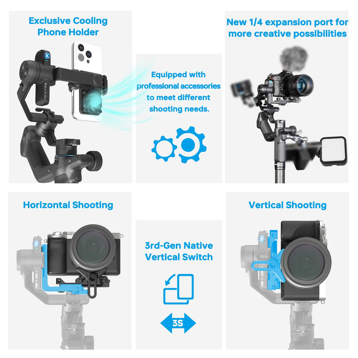 Camera Gimbal with AI Tracker, Detachable Remote Handle, Payload 4.4lbs, Bluetooth Control A930