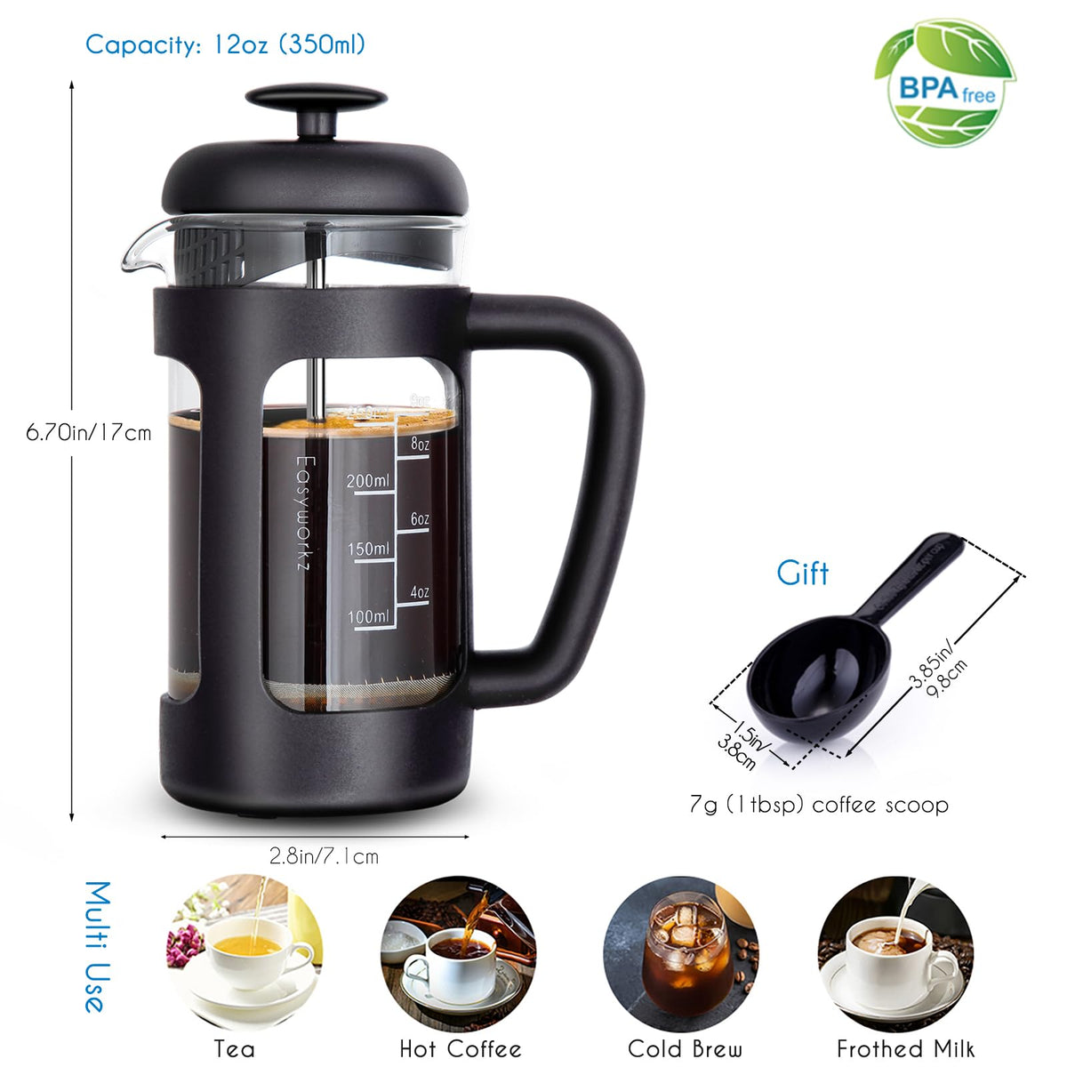12 oz French Press Coffee Tea Maker with Measuring Spoon P523