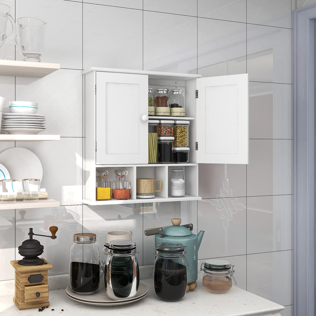 White Bathroom Wall Cabinet with 2 Door Adjustable Shelves W673744