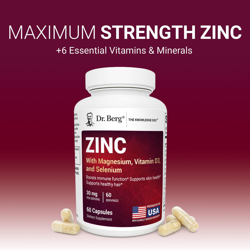 Zinc 30 mg 60 Capsules Chelated with Vitamin D & Selenium U3050