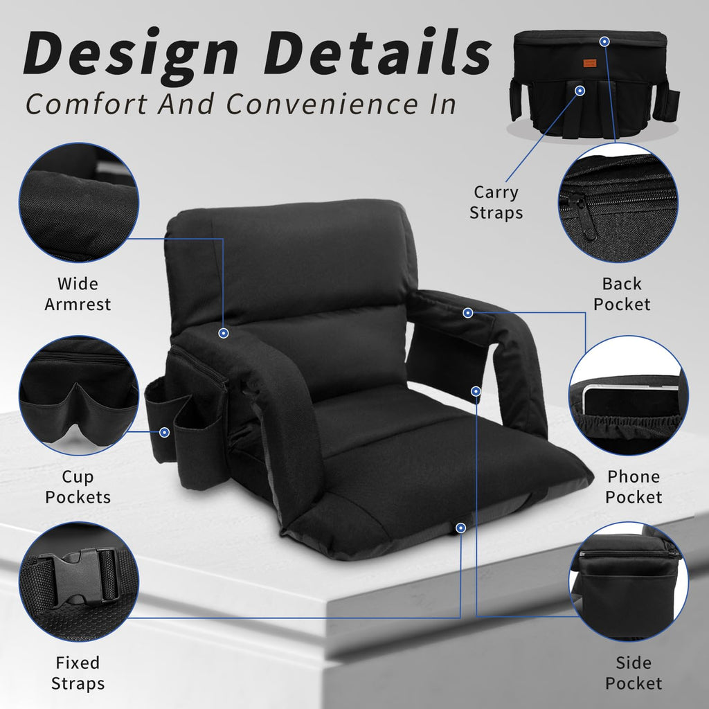 Black 25" Wide Stadium Seat with Back Support B158
