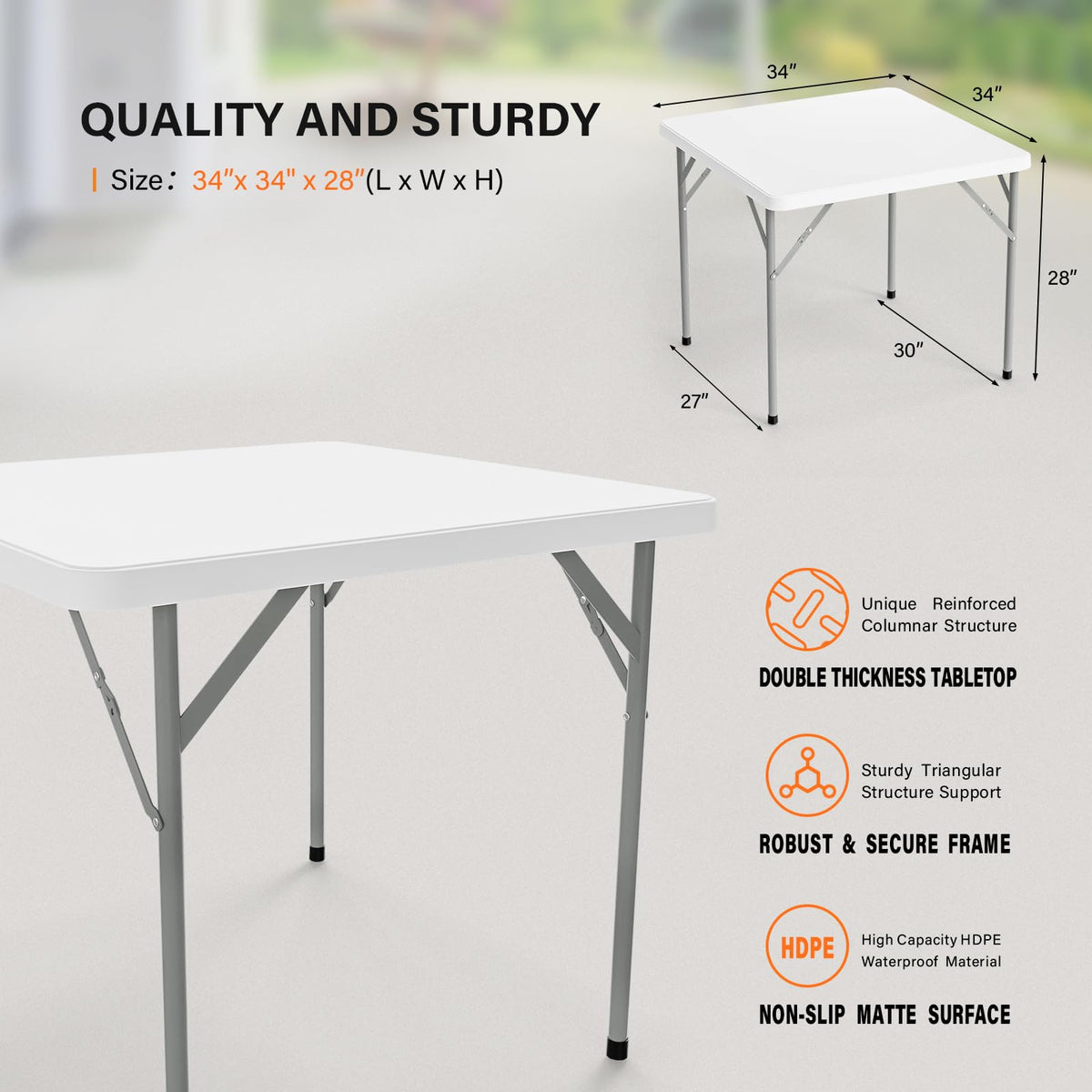 White 34 inch Folding Card Table O830035