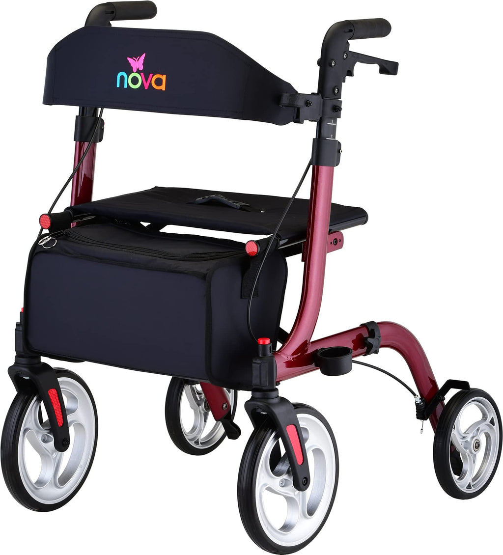 Red Compact Foldable Rollator Walker with Cane Holder Y931