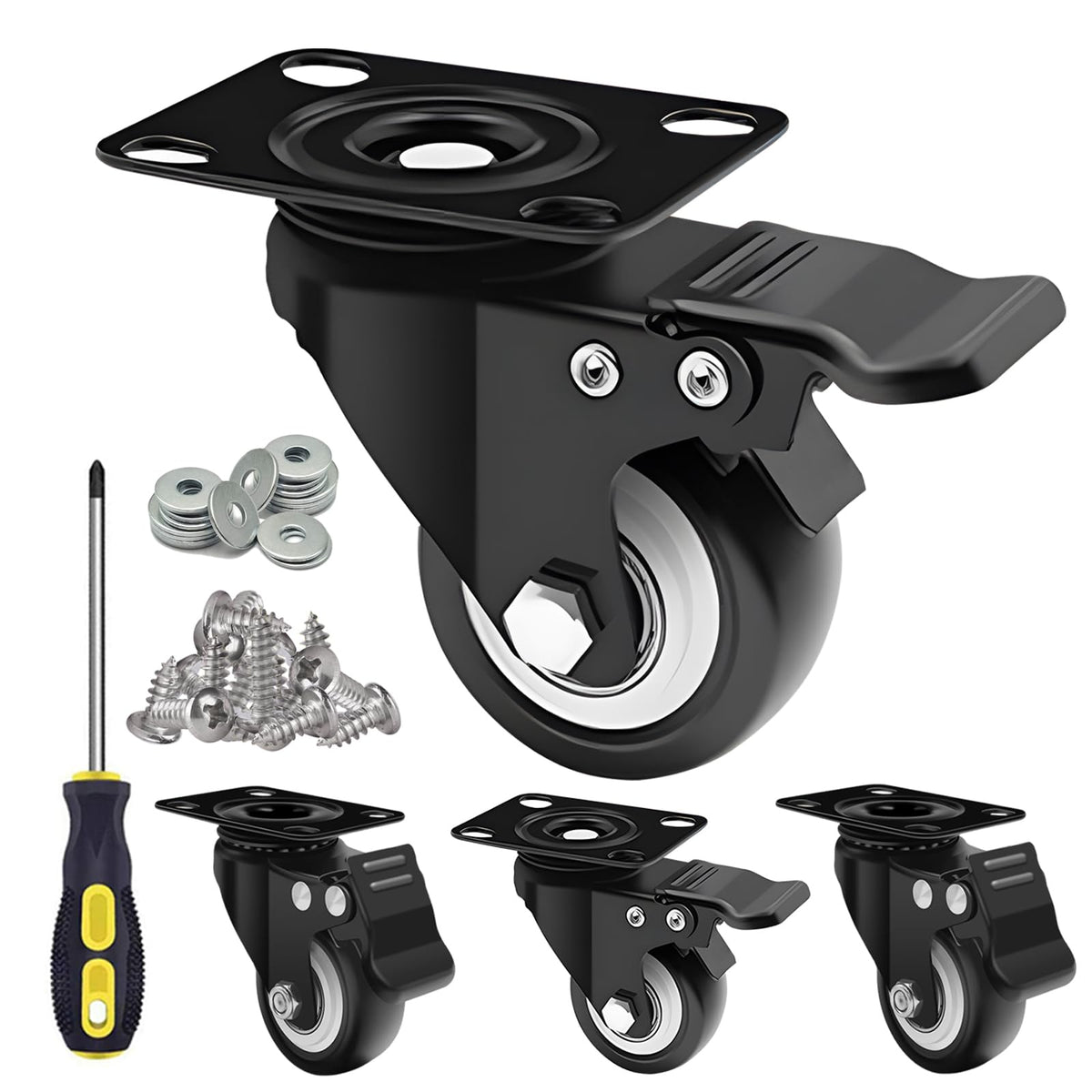 2 Inch Caster Wheel Set of 4 with Dual Brake T9183