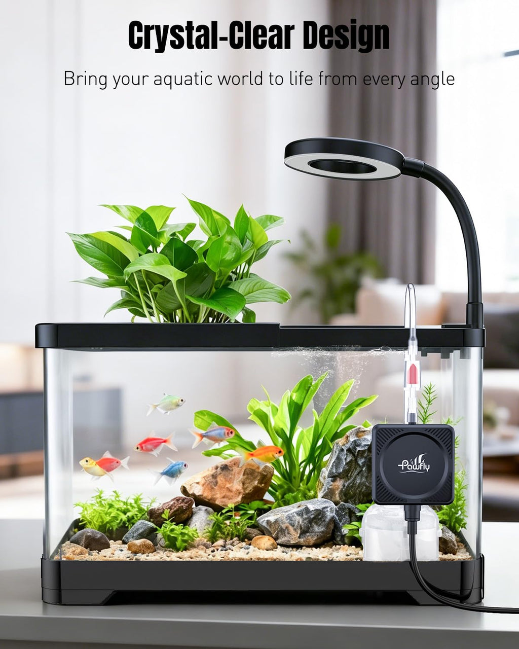 2 Gallon Ultra Clear Aquarium Starter Kit with LED Light, Air Pump, Filter K635