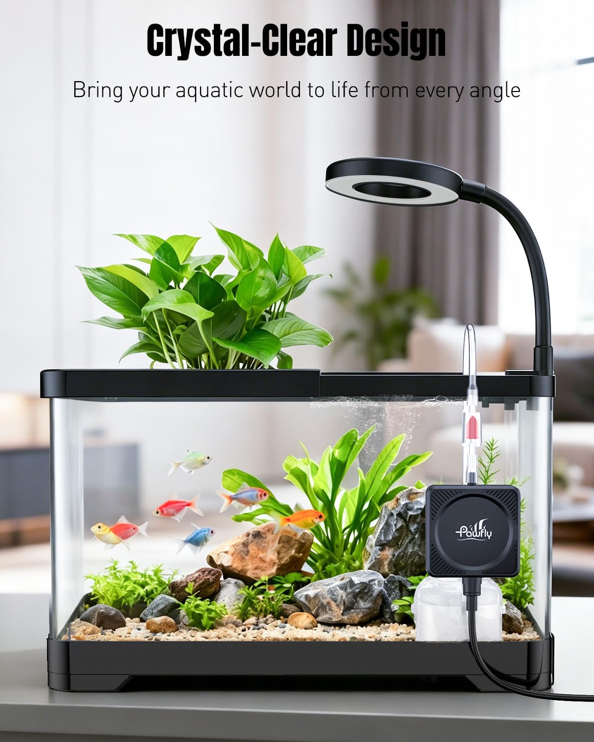 2 Gallon Ultra Clear Aquarium Starter Kit with LED Light, Air Pump, Filter K635