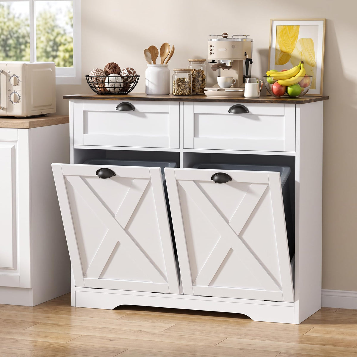 White Tilt Out Trash Cabinet M205614