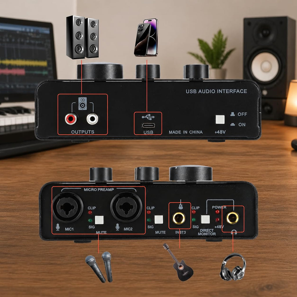 USB C Audio Interface with 48V Phantom Power T8583