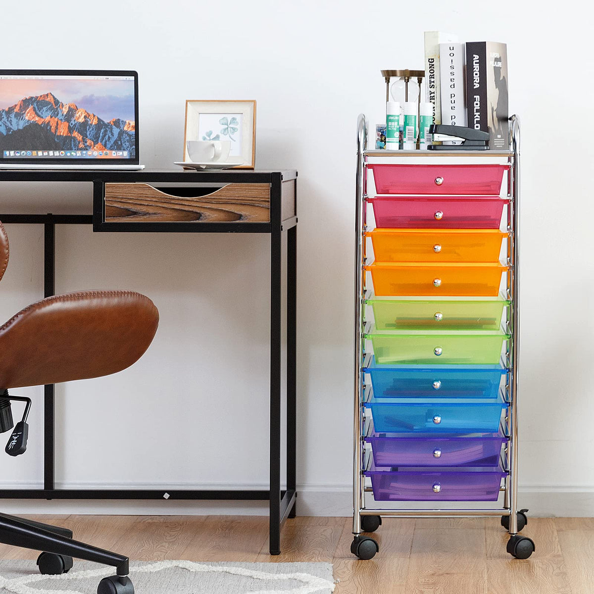 Rolling Storage Cart with 10 Drawers, Utility Cart with Wheels V76958